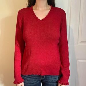 Red vintage Liz Claiborne V-Neck Women's Sweater